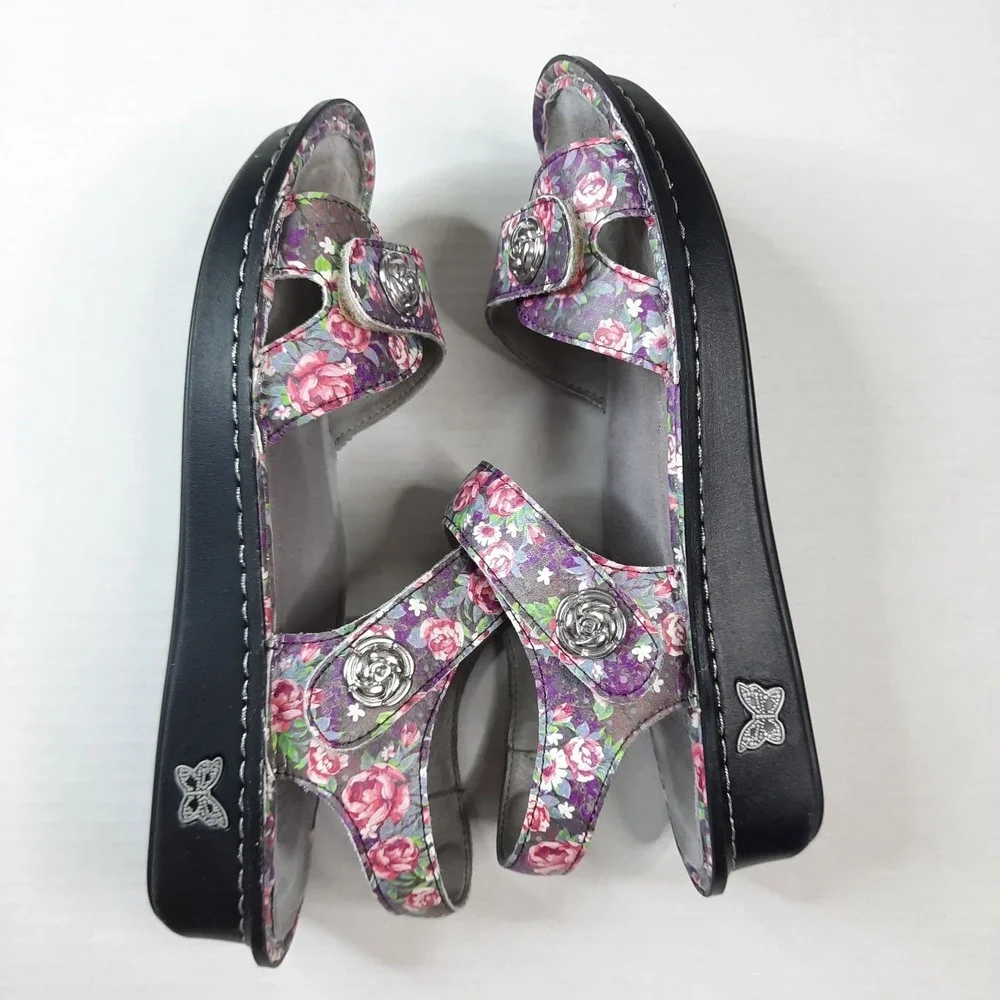Alegria Vienna Sandals Womens EU 38 US 8 Purple Floral Ankle Straps Leather